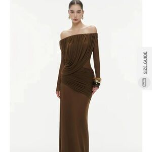Off-Shoulder Brown Draped Evening Dress